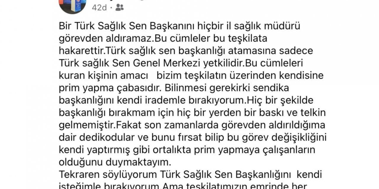 Türk Sağlık Sen Gümüşhane’de İstifa Krizi!